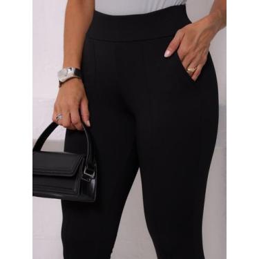 Imagem de Calça Feminina Montaria Skinny Malha Crepe Bolsos Elegante Casual - Lo