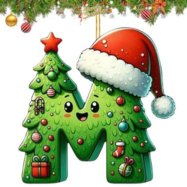 Imagem de Ornamentos de árvore de Natal com 26 letras, letra A a Z 2025, novas letras de Natal, pingente de pendurar personalizado, alfabeto de Natal para enfeites de artesanato DIY (M)