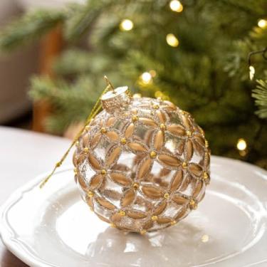 Imagem de Enfeite de bolas de Natal de vidro 8 cm pingente de pendurar transparente para decoração de árvores, casamentos, festas, exibição de cenas faça você mesmo, férias, decoração interna e externa, pacote