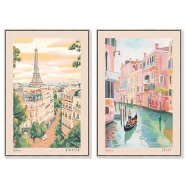 Imagem de Blush Parisian Glam conjunto de 2 painéis impressão em tela arte de parede glamorosa por Art Remedy, moldura prata, 50 x 76 cm