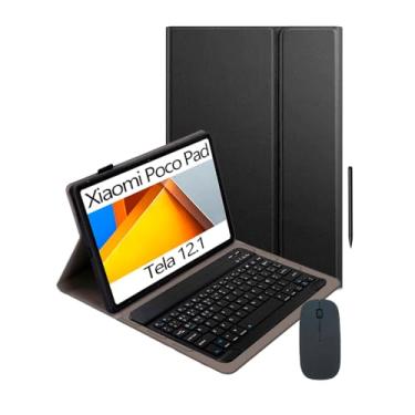 Imagem de Kit Capa +Teclado ABNT2 + Mouse + Canetinha para XIAOMI POCO PAD/XIAOMI REDMI PAD PRO (Tela 12.1), Português BR Ç, Recarregável Sem Fio Bluetooth, Capa especial para Teclado