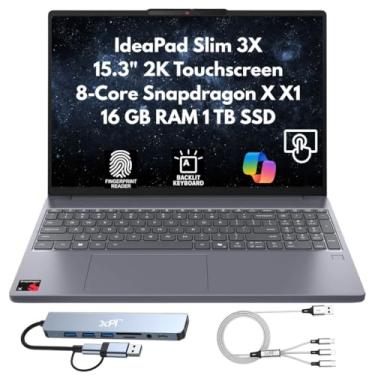 Imagem de Lenovo IdeaPad Slim 3X Home Student Business Laptop 2025, 38.9 cm 2K (1920x1200) Touchscreen, 8-Core Snapdragon X X1-26-100, 16GB LPDDR5x RAM, 1TB SSD, FPReader, Wi-Fi 7, webcam, Copilot Windows 11