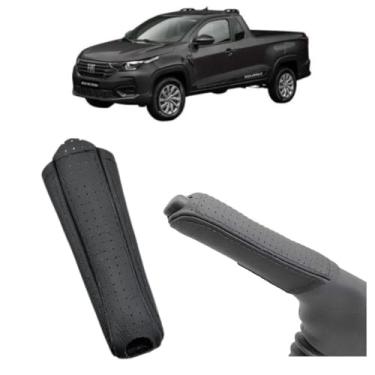 Imagem de Proteção Couro Legitimo Cobertura Alavanca Freio Mão Compatível Com Strada Ultra Resistência 2022 Á 2026 (PRETO - COSTURA PRETA)