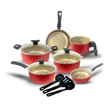 Imagem de Jogo de Panelas 9 Pçs Teflon Tampas Vidro Antiaderente Varias Cores - 