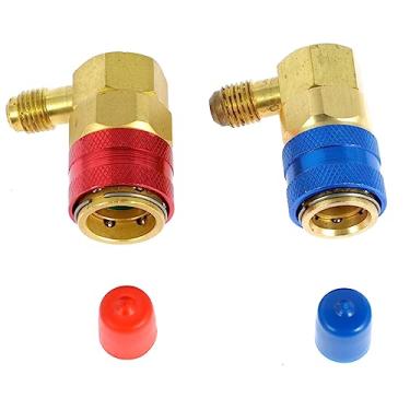 Imagem de ZJRDYYK Pacote com 2 adaptadores de acoplador rápido AC R134a, adaptadores QC R134a e conexões de mangueira CA para ar-condicionado automotivo HVAC com manômetro coletor