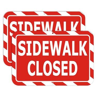 Imagem de Pacote com 2 placas de trânsito fechadas na calçada, 30,5 x 45,7 cm, placa de aviso de estrada de alumínio resistente à ferrugem para construção de barricada ao ar livre, à prova de intempéries