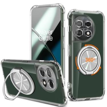 Imagem de Capa para celular OnePlus 11 5G, suporte giratório de 360° [não amarelo] Capa protetora transparente com 4 cantos à prova de choque para OnePlus 1+ 11 5G (versão 2023) - transparente