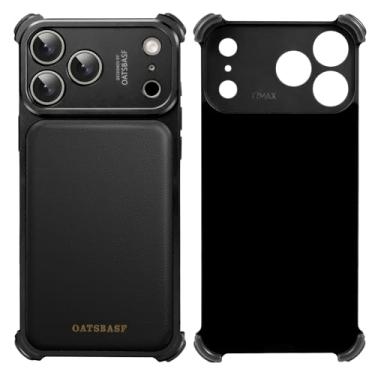 Imagem de OGRANEE Capa bumper sem moldura para iPhone 17 Pro Max, compatível com Mag, capa protetora de metal de couro com proteção para câmera, acessório de telefone militar minimalista à prova de choque