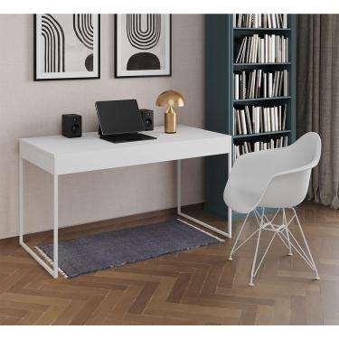 Imagem de Escrivaninha Industrial Office Estudo Malta Branca 137X53Cm Com 1 Poltrona Branca Base Cor: Branco