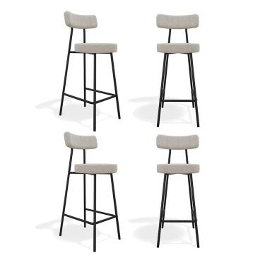 Imagem de Kit 04 Banquetas Alta Cozinha Kobe Estofada Com Encosto Linho Cinza - Abmaza