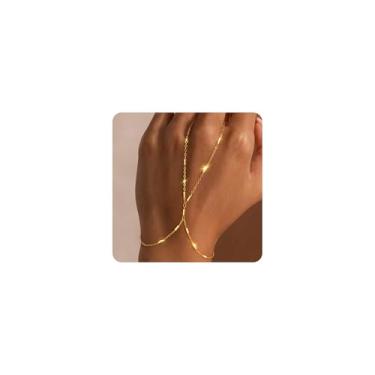 Imagem de Fezodo Pulseiras de corrente de mão de ouro para mulheres, banhado a ouro 14K, anel delicado, corrente de mão, moderna, corrente de dedo, corrente de mão, joias presentes para mulheres, 7+2, latão