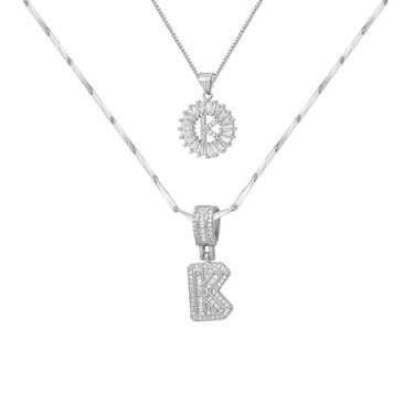 Imagem de Colar feminino com letras douradas/prateadas, banhado a ouro 14K, joias personalizadas com nome personalizado, colar com pingente de iniciais para casal, 2 peças, colar elegante e delicado para