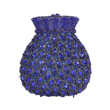 Imagem de DKQXEIM Bolsa feminina de cristal em forma de bolsa de dinheiro para noite deslumbrante bolsa de mão de diamante para festa de banquete, Azul royal