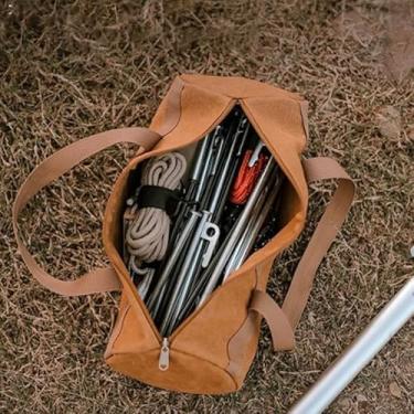 Imagem de Kit de ferramentas de lona para acampamento, armazenamento portátil dobrável ao ar livre, equipamento de viagem para caminhada ao ar livre (cor cáqui)
