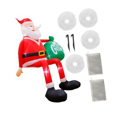 Imagem de Esquirla Enfeite de Natal inflável de Papai Noel, decoração natalina fofa com grande saco de presente, perfeito para decorar gramados e jardins internos no