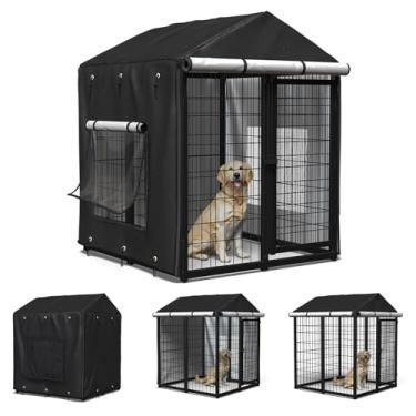 Imagem de Capa de canil para ambientes externos para caixa de 10 cm P x 10 cm L x 11 cm A com janela 3 em 1, cobertura total de poliéster 600D e interior revestido de prata à prova d'água para gaiola grande