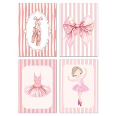 Imagem de Decoração de parede de dança, impressões de parede de bailarina rosa para adolescentes amantes de balé, pôsteres de pintura de arco e balé para quarto de meninas, decoração de sala de aula, conjunto