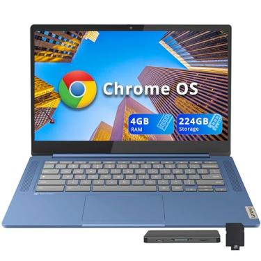 Imagem de Lenovo Chromebook IP Slim 3 35.6 cm FHD, MediaTek Kompanio 520, 4 GB de RAM, 224 GB de armazenamento (conjunto de estação de ancoragem de 64 GB eMMC + 160 GB), webcam HD, Wi-Fi 6, bateria de longa