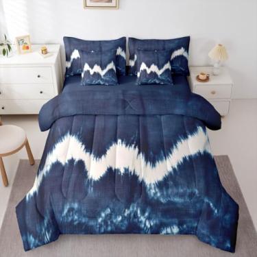 Imagem de Erosebridal Conjunto de cama Queen Blue Tie Dye estilo étnico em uma bolsa, com edredom boêmio, para crianças, meninos, meninas, adolescentes e adultos