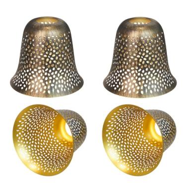 Imagem de Capas para ventilador de teto, pacote com 4 substituições com encaixe de 4 cm, ALUCSET 14 cm de altura e 12 cm de diâmetro, capa de luminária em forma de sino de metal serve para lustres de sombra