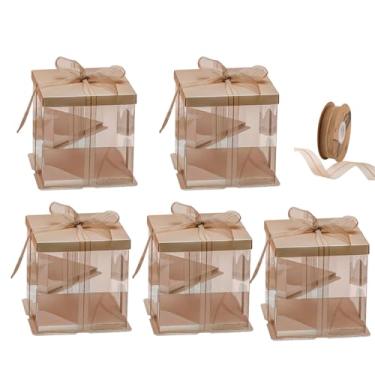 Imagem de Cake Box 5 Peças de Caixas Bolo Transparentes com Fita Caixa 8 Polegadas para Embalagem e Transporte 6-7 Exibem Sua