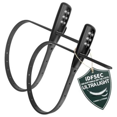 Imagem de iDFSEC Fecho de amarrar, abraçadeira ajustável com núcleo de aço inoxidável - Trava de cabo multiuso para prender capacetes, bicicletas, esquis, scooters, café, porta de portão (pacote com 2, preto)
