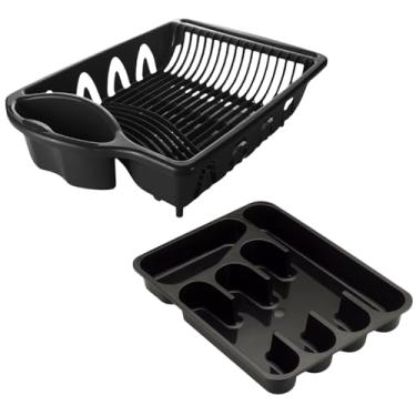 Imagem de Kit Pia Escorredor De Louças + Organizador Porta Talheres (Preto)