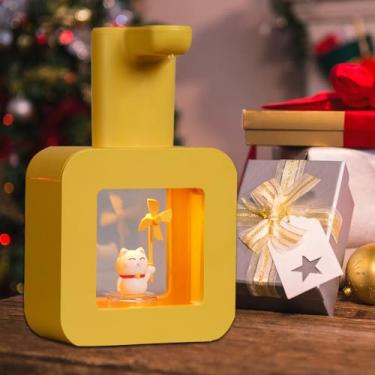 Imagem de Ipalmay Dispensador de sabonete infantil fofo – Dispensador automático de xampu de limpeza facial, mãos livres, recarregável por USB, 400 ml, presente de aniversário de Natal, gato amarelo