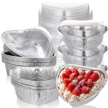 Imagem de Hushee Forma de bolo para o dia dos namorados em forma de coração com tampas 765 g, recipientes de alimentos de tamanho grande, folha de alumínio, embalagem de alimentos para o dia dos namorados, 24