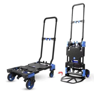 Imagem de JYXYXSCP Carrinho dobrável, carrinho de brinquedo combinado de quatro rodas e duas rodas, com rodas de borracha e alça retrátil, com caixa de compras, capacidade de carga 150 kg (A)