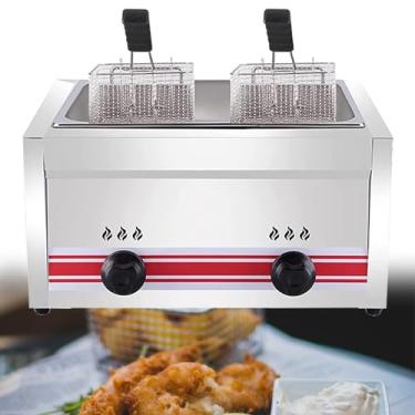 Imagem de HYUIO Fritadeira a gás Fritadeira profissional de aço inoxidável Fritadeira profunda para restaurante e cozinha Fritadeiras comerciais com cestas e tampas de fritadeira (Cor: 20L)