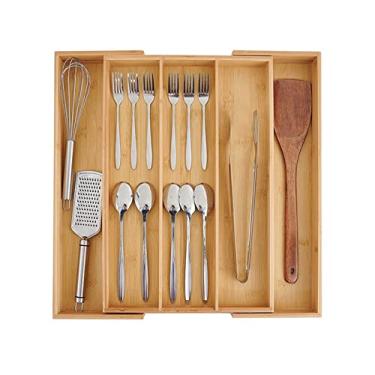 Imagem de BSNANCA Bandeja de talheres, organizador de inserções de gaveta de cozinha, organizador expansível de talheres de 3 a 5 compartimentos, suporte de armazenamento de cozinha, para facas, garfos