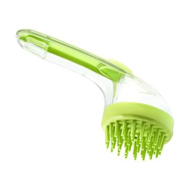 Imagem de Esfregador de escova de banho para cães, escova de massagem para banho de animais de estimação com dispensador de xampu – ferramenta reutilizável de cerdas de silicone, pente de gato, acessórios de