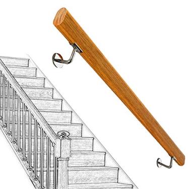 Imagem de SENNIAN Corrimãos de escada (30 pés-6 m), trilho de escada de madeira antiderrapante, haste de suporte de corredor de corrimão de idosos para casa, para lofts, villa, kit de barra de apoio (tamanho