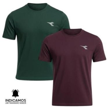 Imagem de Kit 2 Camisetas Diadora Small Logo Masculina - Verde Escuro e Bordô GG-Masculino