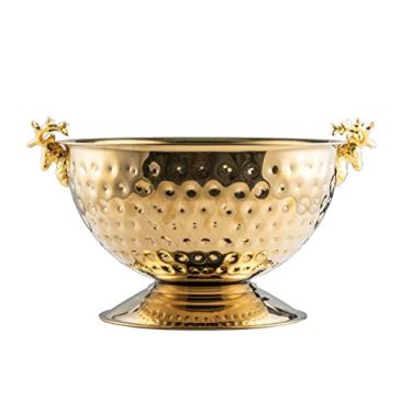 Imagem de Balde de gelo Baldes de gelo Baldes de gelo para festas, baldes de gelo de aço inoxidável com cabeça de veado, grande barra de bacia dourada champanhe KTV, balde de vinho de gelo, kits de decoração de