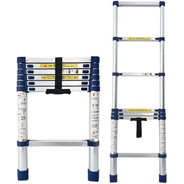 Imagem de OKUOKA Escada telescópica extensível de 7,9 m/ 7 m/6,1 m/4,9 m/4,6 m/3 m/2 m de altura, escadas telescópicas extensíveis para casa loft com pés à prova de deslizamento, carga de 150 kg (tamanho: 1,4 m