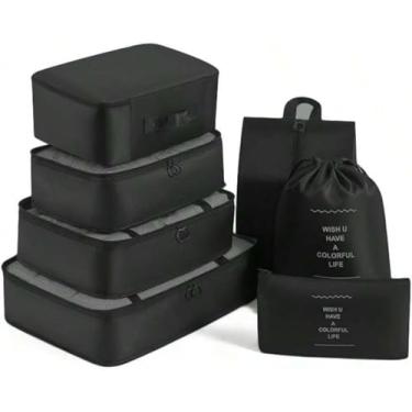 Imagem de Kit Organizador de Malas para Viagem - 7 Peças - completo para bolsas necessaire maquiagem sapatos roupas (Preto)