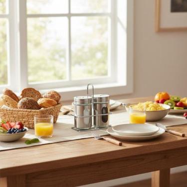 Imagem de Porta Condimento 2 Potes c/ Suporte Inox Saleiro Pimenteiro - Hauskraf