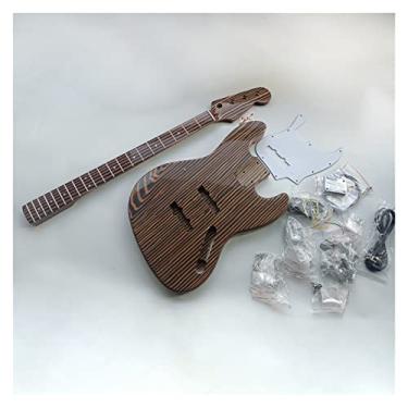 Imagem de Baixo elétrico de 4 cordas com corpo em madeira zebrada e braço e escala em madeira zebrada Kit faça você mesmo profissional kit de guitarra inacabado