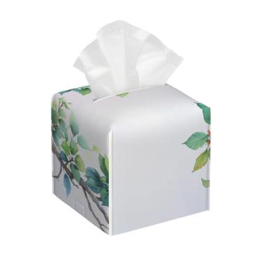 Imagem de Capa quadrada de couro para caixa de lenços de papel, impermeável, verde, árvore, organizador de papel facial com cinto inferior, estojo de lenços para mesa, banheiro, escritório, mesa, carro