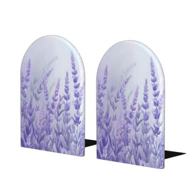Imagem de Lavanda flor roxa grande suporte de livros de madeira decorativo antiderrapante resistente terminais de livros para escritório mesa de escritório casa biblioteca escola estudo decoração divisórias de