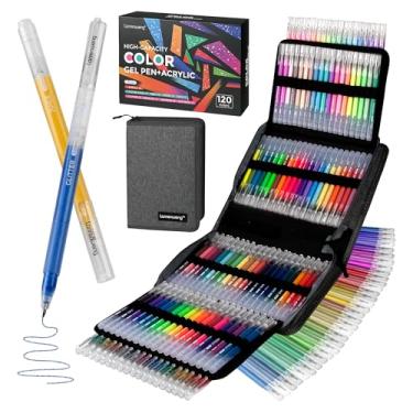Imagem de LANRENWENG Canetas de gel de 120 cores para livros de colorir para adultos, conjunto de canetas de gel de acrílico, marcadores de canetas coloridas, canetas de gel perfeitas para desenho de adultos