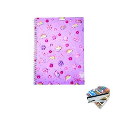 Imagem de Kit Caderno Universitário Vibe Feminino 10M 160F Tilibra + Estojo com Canetas Trigel