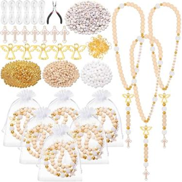 Imagem de Cunno 12 conjuntos 1450 peças de contas brancas de anjo faça você mesmo rosário de primeira comunhão kit de lembrancinhas de batismo guardião para mulheres e homens, lembrancinhas de festa de batismo