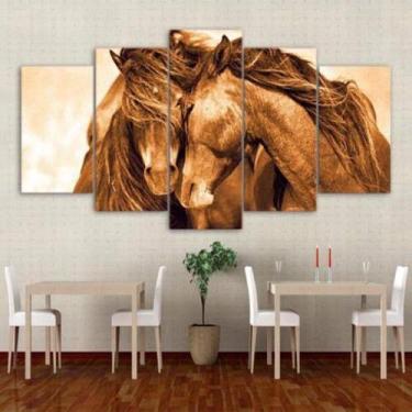 Imagem de quadro decorativo 5 peças modelo   casal cavalo - autopc