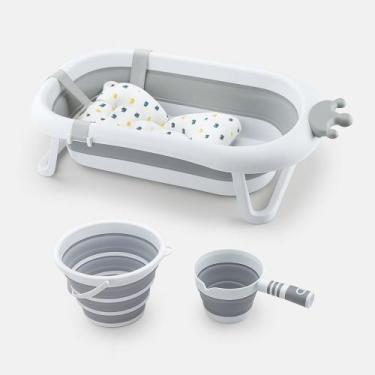 Imagem de Banheira Dobrável Portátil Cinza Para Bebê C/ Almofada Deend