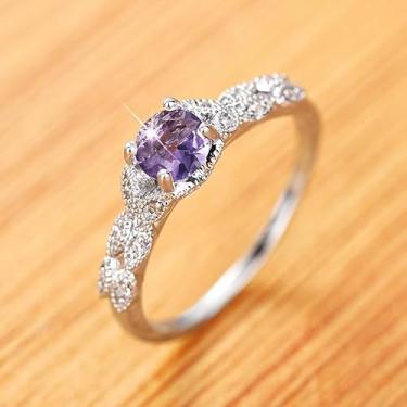 Imagem de Aliança de casamento delicada de zircônia cúbica para mulheres, acessórios de proposta de prata graciosa joia, 9, Latão, Zircônia cúbica