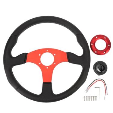 Imagem de Volante de corrida universal de 14 polegadas - Punho confortável em couro PU para carros de corrida, estrutura de alumínio preta (Vermelha)