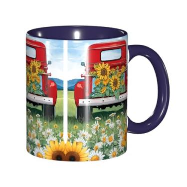 Imagem de Zeraoke Canecas de café criativas com estampa de girassol de verão, personalizadas, presente para família, tamanho de 325 ml, unissex